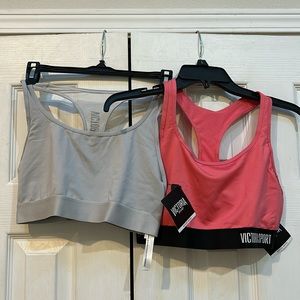 Lot of two, NWT Victoria’s Secret sports bras. Size medium. Coral and light grey